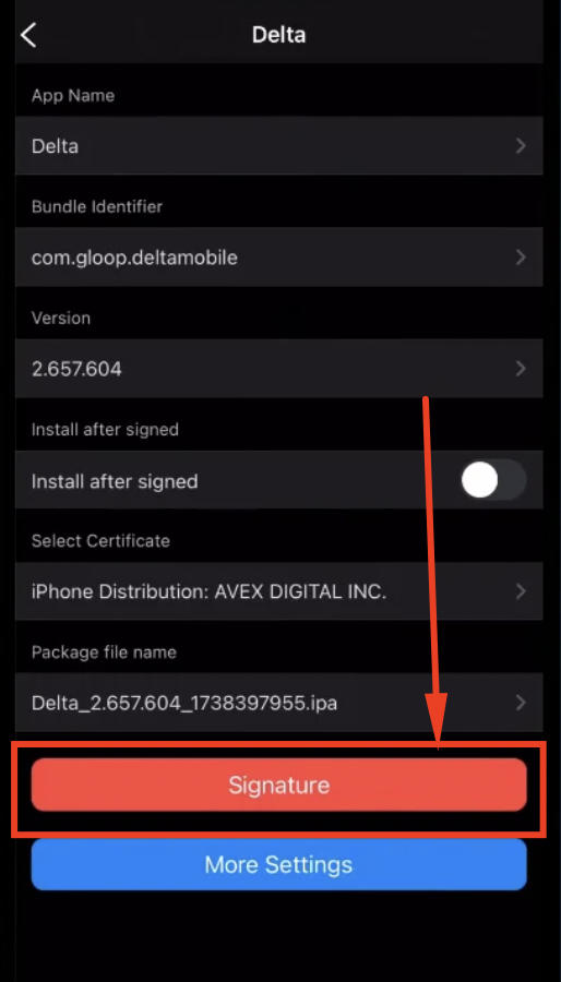 Install Signature ESign iOS